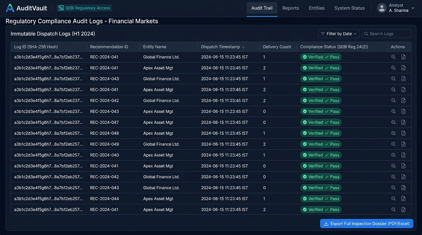 Recommendation Studio interface for broadcasting SEBI compliant trade calls
